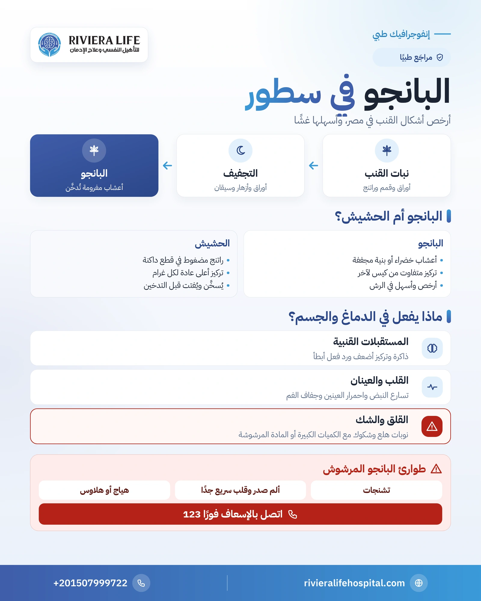 إنفوجرافيك البانجو من نبات القنب إلى الدماغ والفرق بينه وبين الحشيش وعلامات الطوارئ — ريفيرا لايف