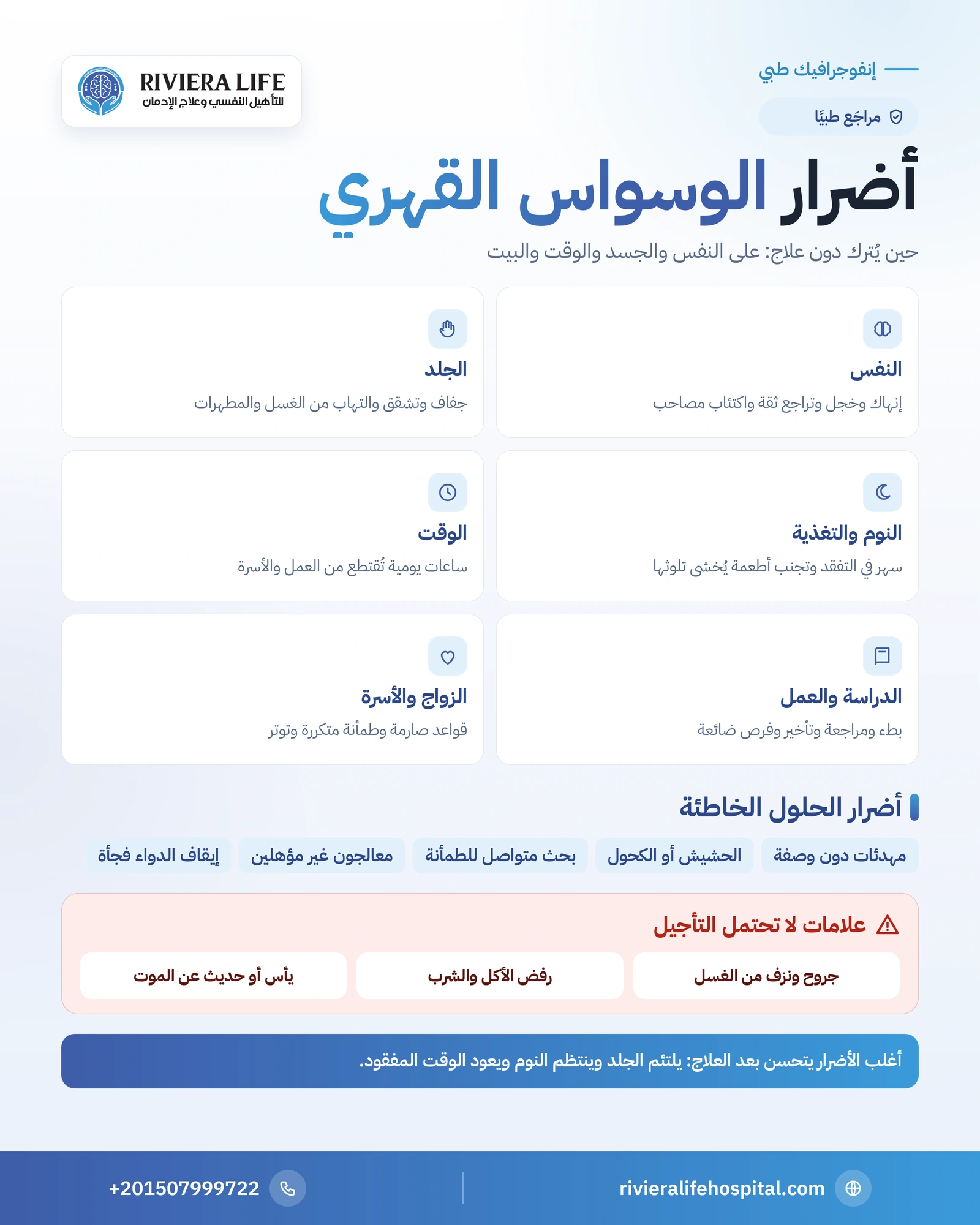 أضرار الوسواس القهري النفسية والجسدية والاجتماعية 1 إنفوجرافيك أضرار الوسواس القهري النفسية والجسدية والاجتماعية وأضرار الحلول الخاطئة — ريفيرا لايف