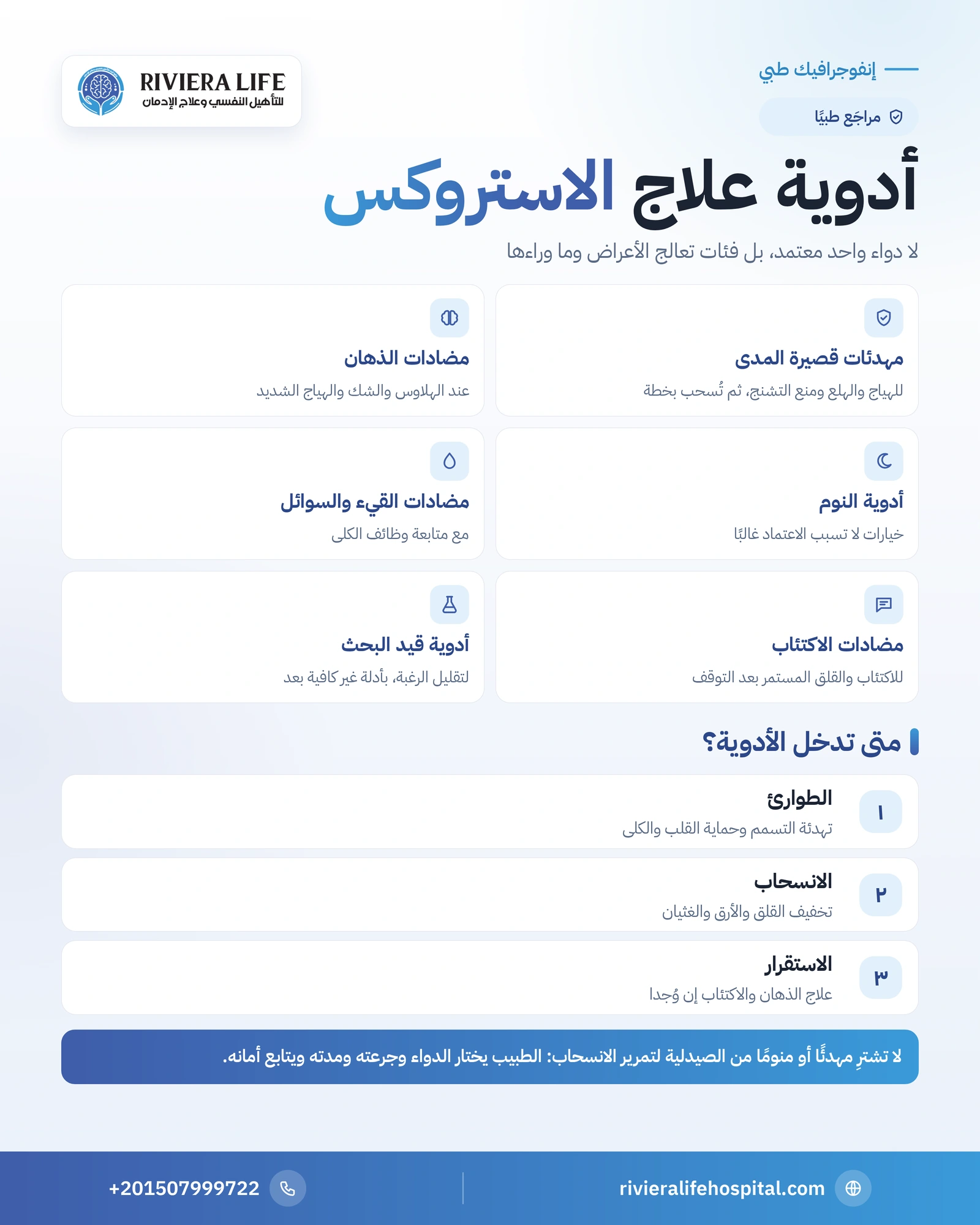 أدوية علاج إدمان الاستروكس وخطوات التعافي الآمن 1 إنفوجرافيك فئات أدوية علاج إدمان الاستروكس من المهدئات ومضادات الذهان إلى أدوية النوم ومضادات الاكتئاب — ريفيرا لايف